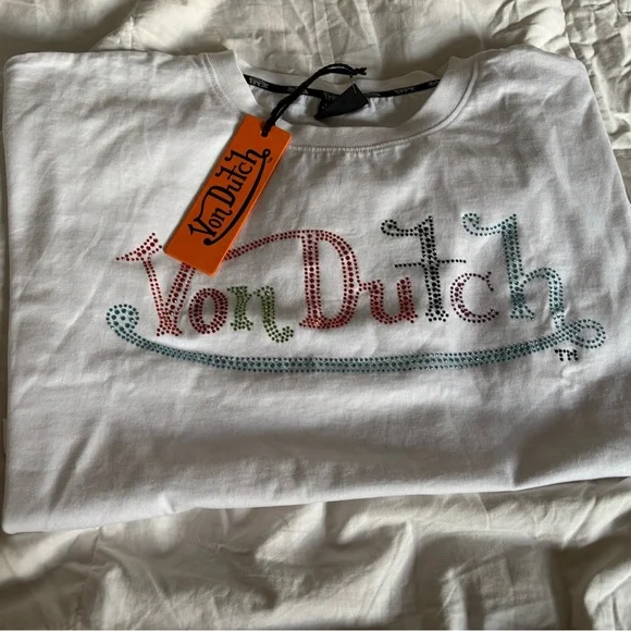 Von Dutch White Tee with Colorful Logo - Picture 1 of 9